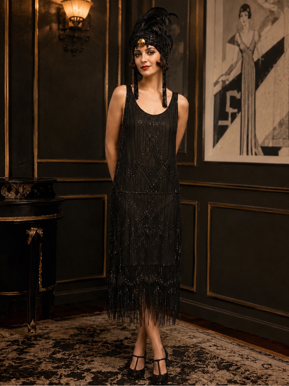 ✨ Authentic 1920s Beaded Flapper Hat with Feathers & Tassels ✨ - Picture 4 of 4